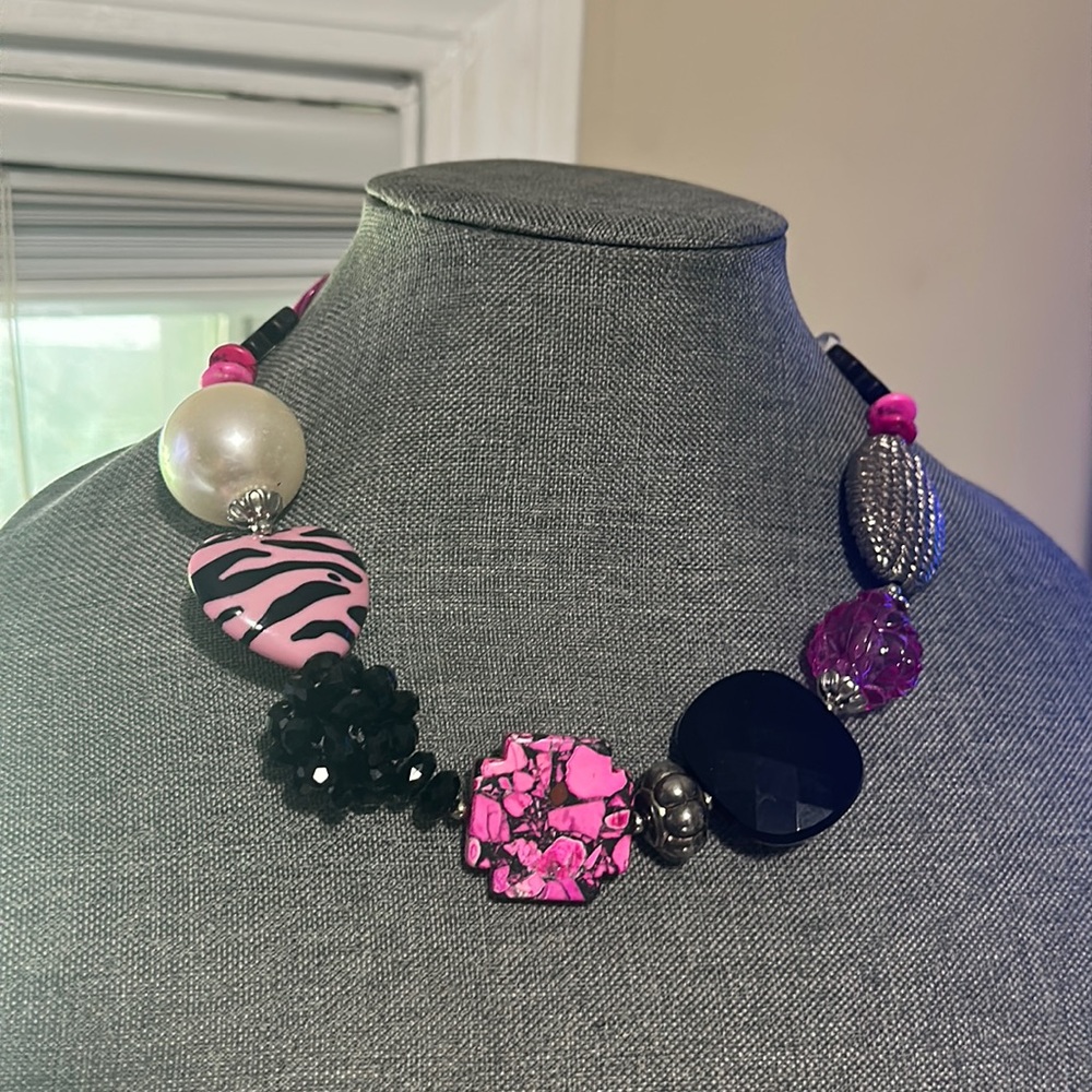 Pink and Black Statement Necklace